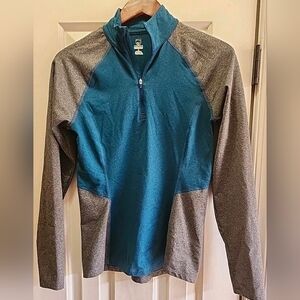 Noble Equestrian 1/4 Zip Womens Sz Small Long Sleeve Pullover Teal & Gray Poly